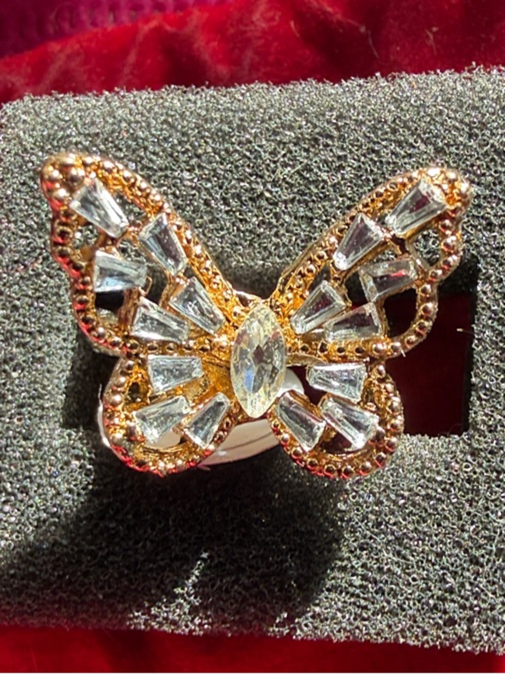 Gold Tone Butterfly Ring with Clear Accents, SZ 6.5 & 8, (J296)